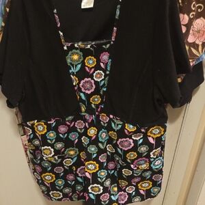 Floral Women's Blouse with Black and Pink Accents